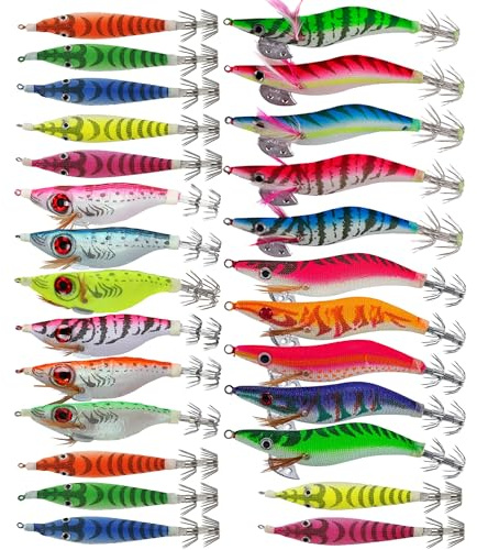LSHEL 24PCS Squid Jig Garnelen Köder für Tihtenfisch Angeln Kunstköder in Verschiedene Größe
