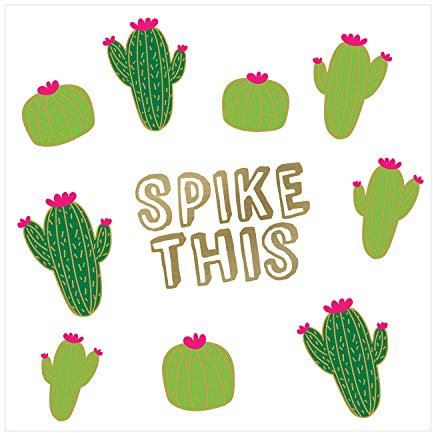X&O Paper Goods X&O Paper Goods Cocktail-Servietten, Kaktus, Spike This, Weiß, 20 Stück, 14 x 14 cm, Weiß und Grün