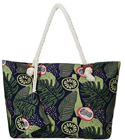 DonDon Strandtasche XXL mit Reißverschluss - Umhängetasche Damen, Shopper Tasche Damen im Beach Look mit Schulterriemen - Urlaub Must Haves Beach bag - Tropen Früchte