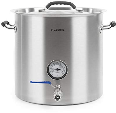 Klarstein Brauheld Pur - Maischekessel, Bierbrauanlage, integriertes Thermometer, 0,7 mm Wandstärke, 3 mm dicker Sandwichboden geeignet für Induktionskochfelder, 1/2 Ablasshahn, Volumen: 25 Liter