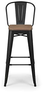 Das Julian Bowen Grafton Barhocker 2er Set aus Ulmenholz in Mokka/Schwarz ist eine stilvolle und bequeme Sitzgelegenheit