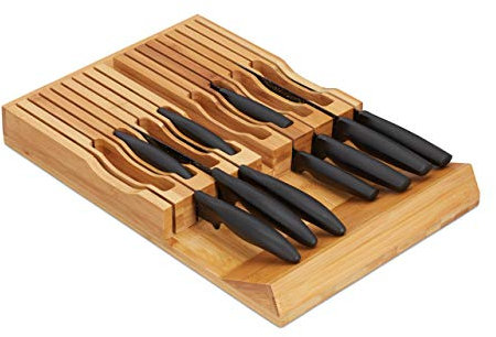 Relaxdays Messerorganizer , Messeraufbewahrung für 17 Messer, Messereinsatz für Schublade, 5 x 43 x 28,5 cm, natur, Weiß