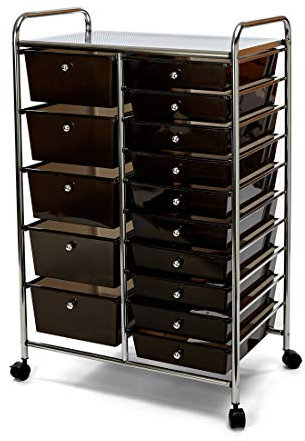 Seville Classics Rollender Organizer für Zuhause, Büro, Schule, Klassenzimmer, Sammelalbum, Hobby, Handwerk, 15 Schubladen, Schwarz