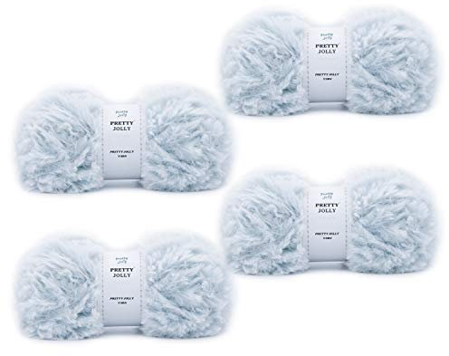 Pretty Jolly 4 Knäuel Kunstfell Garn Super Soft Chunky Flauschiges Zum Häkeln Stricken Wimperngarn Polyester Hellblau