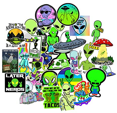 STOBOK 150Pcs Alien Cartoon Stickers Pack - Waterproof Vinyl Decals for Laptop, Notebook, Water Bottle, Skateboard, Guitar, Travel Case - Assorted Colors
