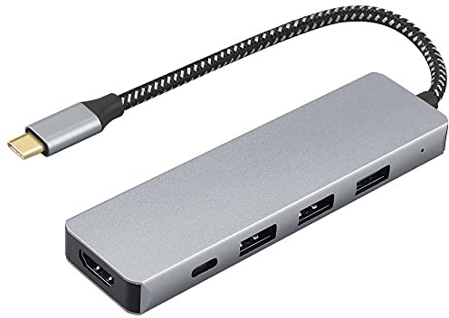 USB-C Hub Adapter LiNKFOR 5 in 1 USB-C Hub Multiport-Adapter Aluminium mit 4K-HDMI Ausgang 100W PD Ladeanschluss USB 3.0 Anschlüsse kompatibel für MacBook Pro, XPS Weitere Typ-C-Geräte