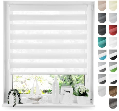Tom'Shop Doppelrollo Klemmfix ohne Bohren Weiß 55cm x 150cm | Duo Rollo mit Klemmträger Fensterrollo Seitenzugrollo für Lichtschutz Sichtschutz Sonnenschutz leichte Montage