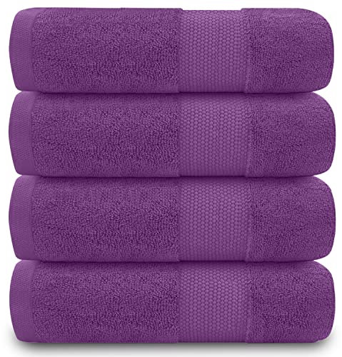 GC GAVENO CAVAILIA Fade Resistant Bathroom Set, 700 GSM Premium Quality Extra Absorbent 100% Cotton Bath, Egyptian, Purple, 4PK Hand Towel