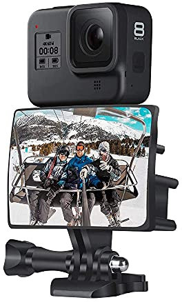 Eyeon Selfie Vlog Mirror Bracket Selfie Flip Mirror for GoPro Hero 9/8/7/6/5 Black with Microphone Adapter Slot Cold Shoe for Microphone & LED Light