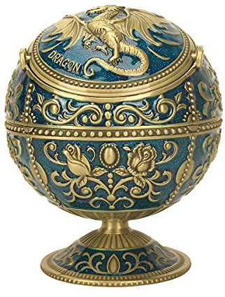 K COOL Pterosaur Winddichter Aschenbecher mit Klappdeckel für Zigaretten, Metall, edles Geschenk für Frauen und Männer (transparent, blau-bronze)