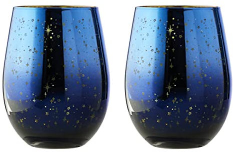 ARTLAND - Set of 2 Galaxy DOF Tumblers - Space Inspired Tumbler Glasses - Mouth Blown Glassware - Blue & Gold