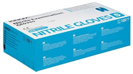 Kingfa | Größe S, M, L | Nitrilhandschuhe blau - puderfrei - Box mit 100 Handschuhen / 100er Box - Einweghandschuhe - Untersuchungshandschuhe - (S)