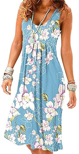 EFOFEI Women Cool Plus Size Dress Daily Home Casual Dress Blue Lily XL