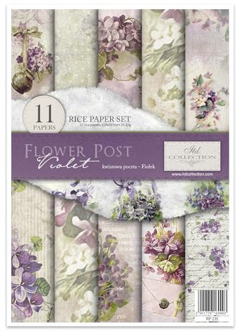 ITD Collection - Reispapier Kreativset A4 Decoupage Rice Paper Sheet 29,7 x 21 cm Serviettentechnik Mehrfarben (Flower Post - Violet, RP035)