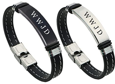 Stilvolles WWJD Armband,What Would Jesus Do Silikon Armreif,Inspirierendes Christus Jesus Weisheits Anleitungs Armbänder,Personalisierter Gravierter religiöser Schmuck für Christliche Frauen Männer