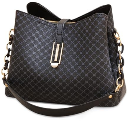 VARLIVOO Vintage Damen Handtaschen Schultertasche Frauen Umhängetasche Henkeltasche Damen Taschen Klein Crossbody Bag für Shopper Arbeit Reisen Wasserdicht PU Leder Schwarz