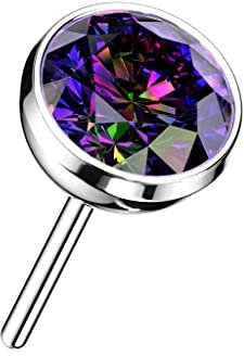 Paula & Fritz® Push-In Aufsatz Silber Zirkonia Regenbogen dunkel Titan-IUM Grade 23 Piercing Set 2,5-mm Stein Ohr-Stecker Labret Stud Straight Barbell