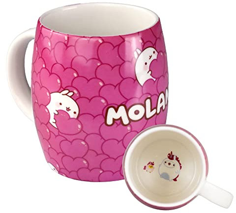 6vibes Molang Taza de café de porcelana 400 ml – Taza de café con diseño de corazones unicornio – Taza a The Joyeuse con bonitos motivos Molang y Piupiu – Gran taza como regalo