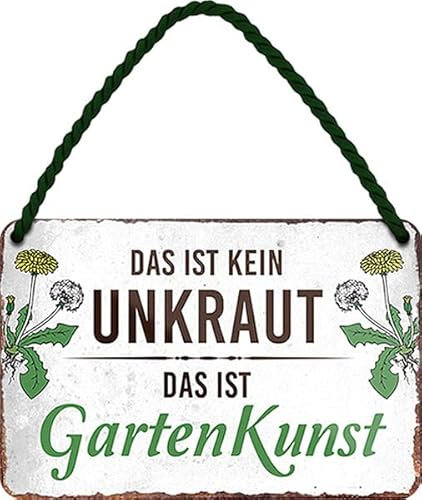WOGEKA ART Retro Blechschild - Das ist kein UNKRAUT, das ist GARTEN KUNST - Lustiger Spruch als Geschenkidee zu Geburtstag, Weihnachten als Deko Schild 18x12 cm Metall Hängeschild HS1093