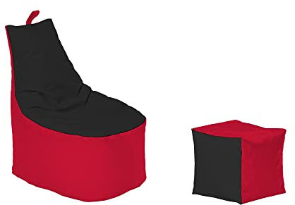 Momiralland Classic Sitzsack XL - XXL mit Hocker Sitzkissen BodenKissen Sessel In- & Outdoor geeignet Gaming Sitzsack für Erwachsene und Kinder… (Rot – Schwarz, XL - Durchmesser 65 cm)