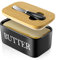 Dyserbuy Butter Dish with Lid, Butter Dish, Porcelain Butter Container with Double Silicone Seals Cover, Ceramic Butter Keeper with Knife, Perfect for East West Coast Butter, 650ml (Black)