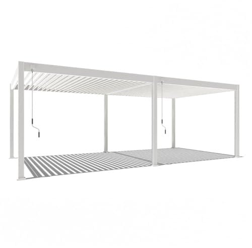 Pavillon Pergola 3,6x7,2m Terassenüberdachung freistehend mit Lamellendach verstellbar Gartenpavillon Hardtop wasserdicht stabil Winterfest Voll-Aluminium Grillpavillon wetterfest Weide Deluxe Weiß