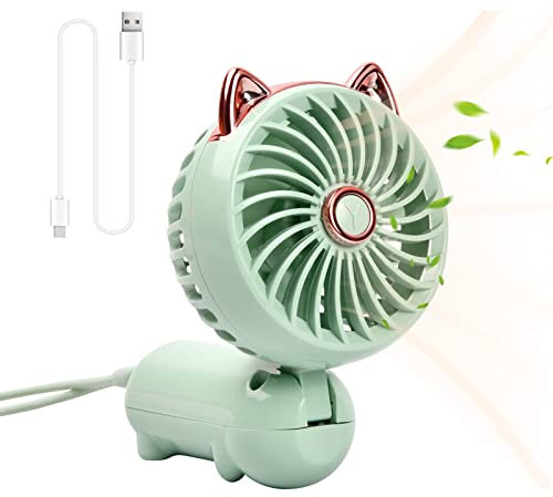 Pagezol Handheld Fan, Mini USB Fans, Rechargeable Battery Portable Fan with 3 Speed, Small Hand Held Personal Fans Foldable Desk Fans for Girls Women Kids Outdoor Travel Office Home Camping (Green)