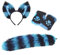 Halloween Cosplay Kostüm Katze Ohren Handschuhe und Schwanz Set, Kunstpelz Tier Katze Fuchs Langen Schwanz Ohren Kit Halloween Tier Thema Party Kostüm Cute Hair Clips Party Requisiten (Blau)
