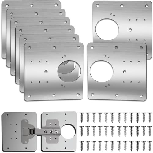 Edelstahl Scharnier Reparaturplatte, 8Küchenscharnier Reparaturplatten mit 48Schrauben, 9 x 9 cm Schrankscharnier Scharniere, Hinge Repair,Schrank, Möbel, Schublade, Fenster (8)
