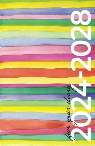 5 Year Diary 2024-2028 | A5 Modern Rainbow Watercolour (hardcover): Month to View Planner with UK Holidays, Vision Board, Moon Phases, Birthdays & Celebrations, Contacts, Passwords (Five Years)