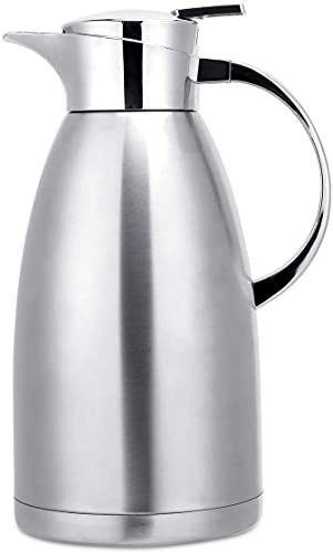 Hossejoy 2,3Liter Edelstahl Isolierkanne thermoskanne, Doppelwandige Vakuumisolierung Isolierkanne Kaffeekanne, 6+ Stunden Wärme- und Kältespeicherung, für Kaffee, Milch, Tee, Getränke (Silber)