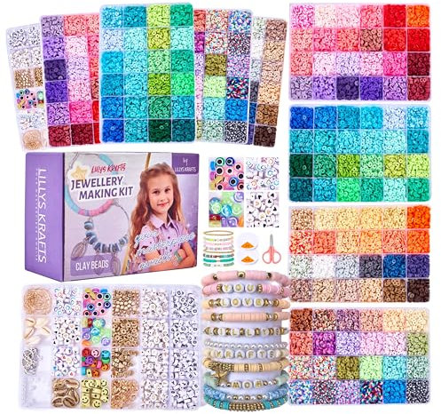 Premium Clay Beads Bracelet Making Kit 5Boxes, 96 Colours, Flat Polymer Heishi Beads Kit for Friendship Jewellery Necklace Earring Making Kit, with Charm Crafts Gifts for Teen Girls Kids Adults
