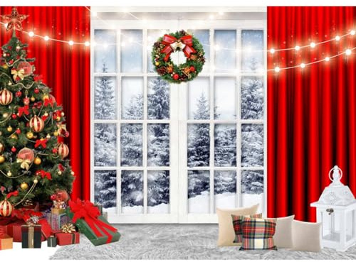 Andoer Weihnachten Fotografie Hintergrund, 2,1 x 1,5 m Fotoleinwand für Baby Kinder Porträtfotos Party, Weihnachtsdekoration