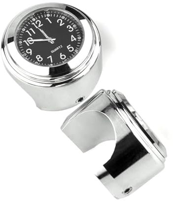 Analoge Uhr für Fahrrad, Motorrad, Einscheiben, usw. Schraubverschluss Ø 22-25 mm Chrom und schwarzes Zifferblatt