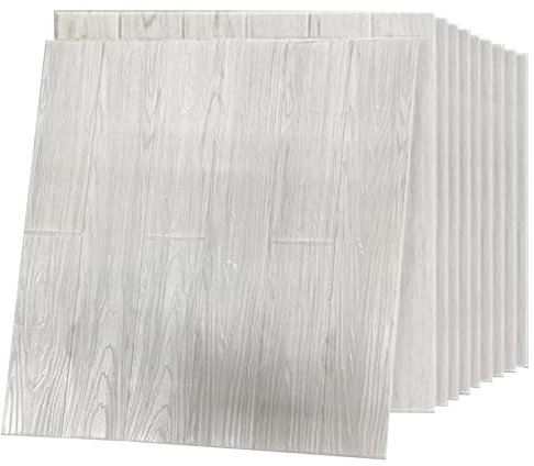 OCEANO 10pz Pannelli adesivi 3d decorativi parete carta da parati moderna realistica muro mattoni pietra casa cucina soggiorno camera da letto cameretta bagno morbida schiuma PE (Legno Grigio)