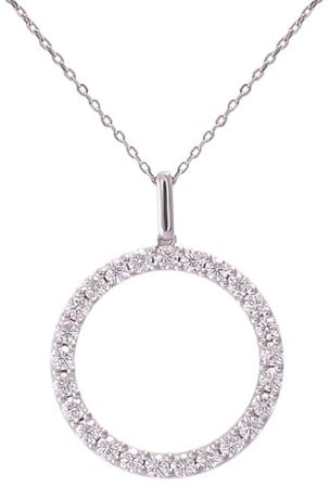 AMDXD 14K Weißgold 585 Halskette Echter Schmuck, Kreis Frauen Halskette Anhänger mit Moissanit, Au585 Gold Statement Kette Anhänger