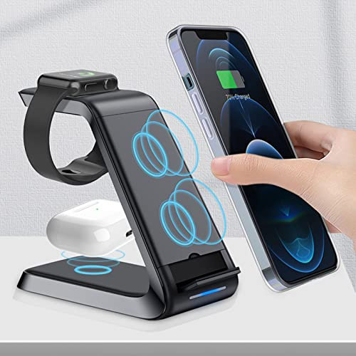 Lightning Deals 3 in 1 Wireless Charging Station, 15W Fast Charger Stand for Smartphone SmartWatch Earphones Multiple Devices,Gifts for Men Women