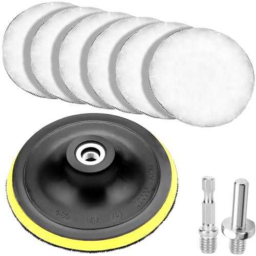 11 Stk Polierscheibe Winkelschleifer Polieraufsatz Akkuschrauber Polierpads 80mm Polieraufsatz Auto Bohrmaschine Exzenterschleifer Wolle Polierset Polierschwamm mit 6 Winkel Griff Rundadapter