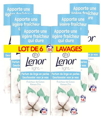 Lenor Parfum de Linge en Perles pour Lessive, 84 Lavages (165g x 6), Fraicheur de Coton, Fraîcheur Non-stop jusqu'à 12 Semaines de Stockage