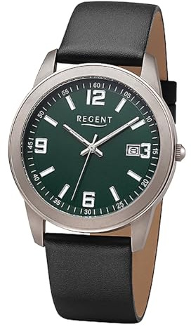 REGENT Herren Armbanduhr Analog Lederarmband schwarz URF1448 Analoguhr