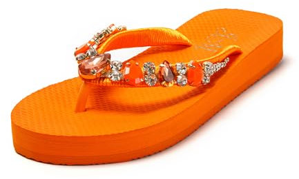 JOMIX Tongs Femme avec Strass Tongs de Plage Sandales Femme été pour Maison Piscine Plage Mer (Orange, 38)