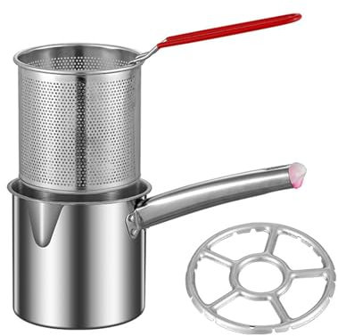 MagiDeal Friteuse en acier inoxydable avec panier passoire pour frites, friteuse Tempura japonaise pratique pour la maison, panier panier 1.2L