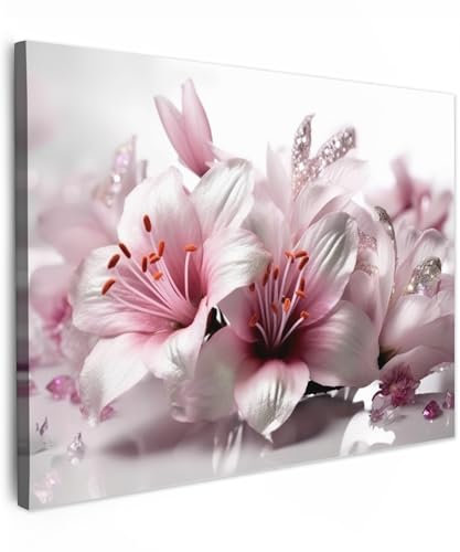 MuchoWow© Wandbilder 70x50 cm Schlafzimmer Home Deko Wohnung Bild Wohnzimmer Fotoleinwand Wand Bilder Leinwand Wall Decor Blumen - Lilie - Sakura - Rosa - Natur