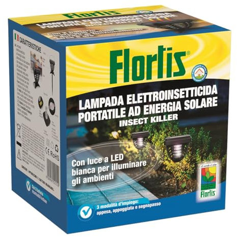 Flortis Lampe énergie solaire Insect Killer Lampe électroinsecticide portable solaire et inhabituelle ultrasons et ondes électromagnétiques. Lumière ambiante et anti-moustiques. Contre les moustiques