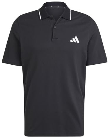 adidas Men's Essentials SMALL Logo Pique Polo Shirt, Black/White, L