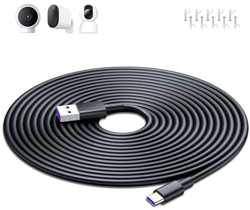 ACAGET 10M Extra Long Câble USB Type-C pour Mi Camera 2K Magnetic Mount, Power Extension Cables Security Cameras Câble USB Type-C pour Mi Wireless Outdoor Security Camera 1080p,Noir