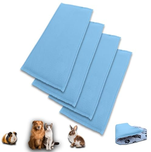 NEO SOLVO 4 Stück Fleece Spielplatzmatte für Meerschweinchen und Kaninchen - Alles in einem: eine Decke, EIN riesiger Tunnel, EIN Haus, EIN Kissen und EIN Bett - 60 cm x 120 cm - Blau