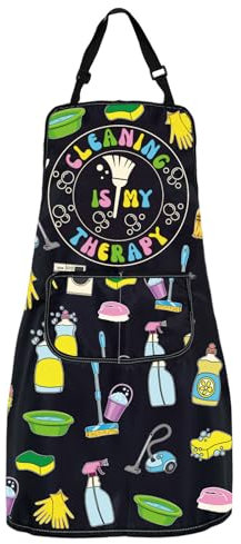MYSOMY Cleaning Lady Apron with Pockets Cleaning Is My Therapy Apron Cleaning Loves Gifts Housekeeper Appreciation Gifts (Cleaning Apron)