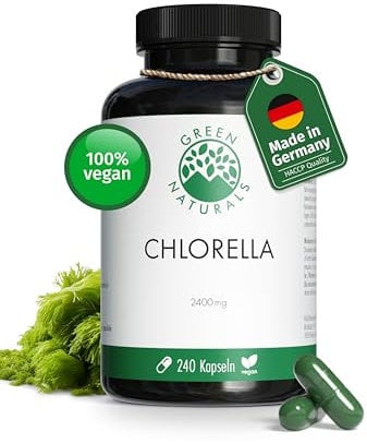 Chlorella - Haute dose: 2400mg - 240 gélules de poudre de chlorella hautement dosée - Vegan, sans gluten & sans additif - 2 mois d'approvisionnement - Green Naturals®