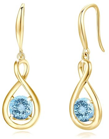 FANCIME Aquamarin Ohrringe Sterlingsilber 925 Hängend Gelbgold plattiert Zierlich Infinity Blauen Edelstein März-Geburtsstein Baumelnde Ohrringe Schmuck Geburtstag Geschenke für Frauen Damen Mama